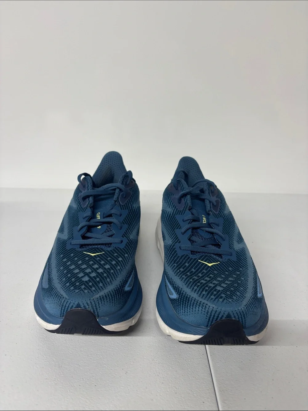 Hoka Blue Running Shoes with Yellow Logo